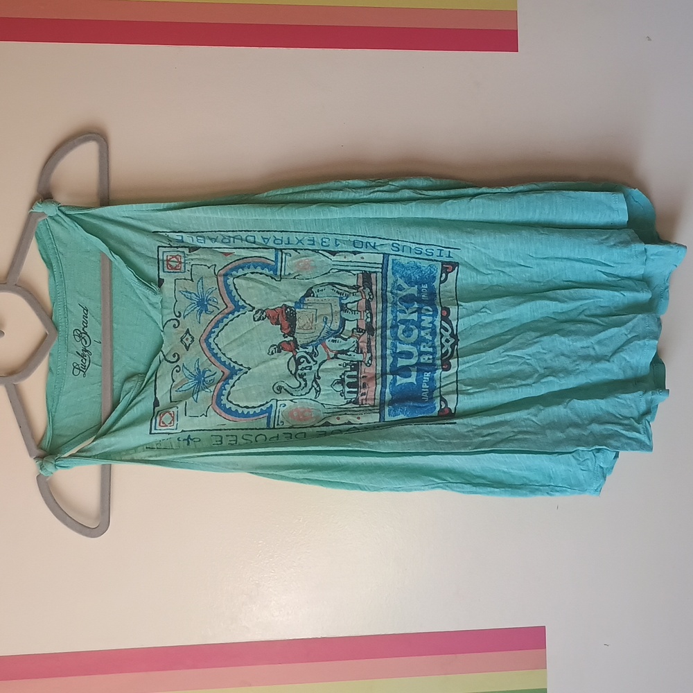 Lucky Brand Turquoise Elephant Tank Top